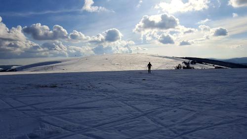a person standing on top of a snow covered hill at Gite Eden in Saint-Maurice-sur-Moselle