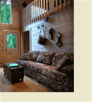 a living room with a couch and a staircase at stayNantahala - Smoky Mountain Cabins in Aquone