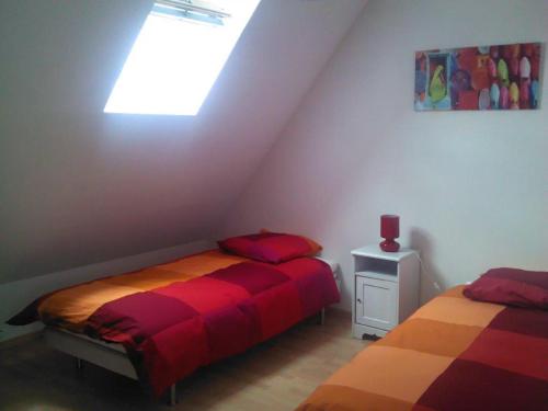 een slaapkamer met 2 bedden op een zolder bij Le Maréchal in Gien