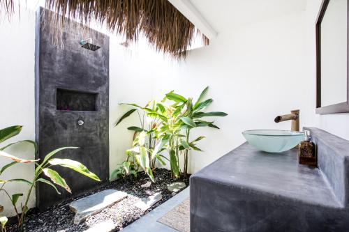 a bathroom with a sink and some plants at Swell in El Paredón Buena Vista