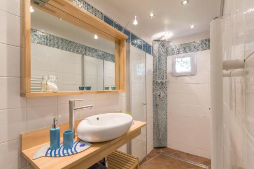 a bathroom with a sink and a shower at L'ISLE DE FRANCE in Conflans-Sainte-Honorine