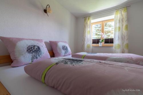 a bedroom with two beds and a window at Apartment Gehrenspitze in Reutte