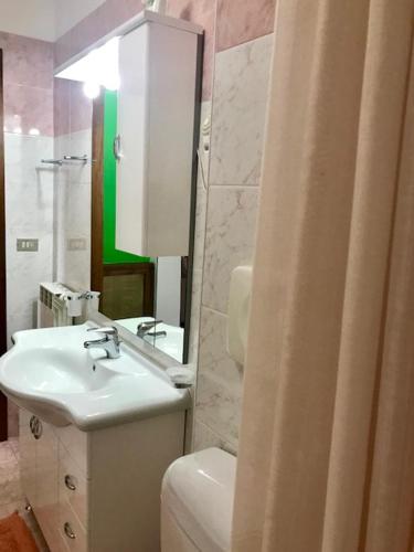 a bathroom with a sink and a toilet and a mirror at B&B Il Girasole in Rogliano