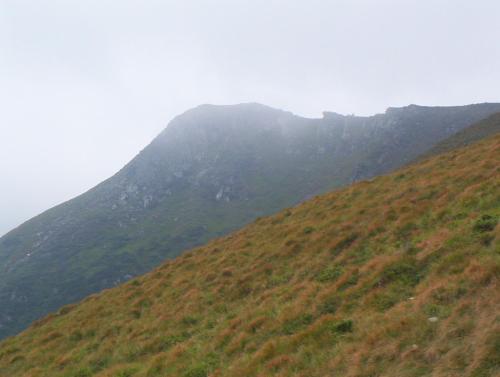 a grassy hill with a mountain in the background at Аня Рома in Lazeshchyna