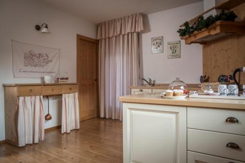 a kitchen with a sink and a counter top at Appartamento Rose Di Bosco in Predazzo