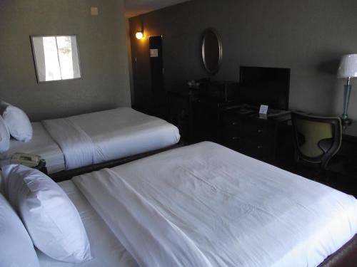 a hotel room with two beds and a television at Travelodge by Wyndham Memphis Airport/Graceland in Memphis