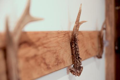 a piece of wood hanging on a wall at ABC apartments in Kamnik