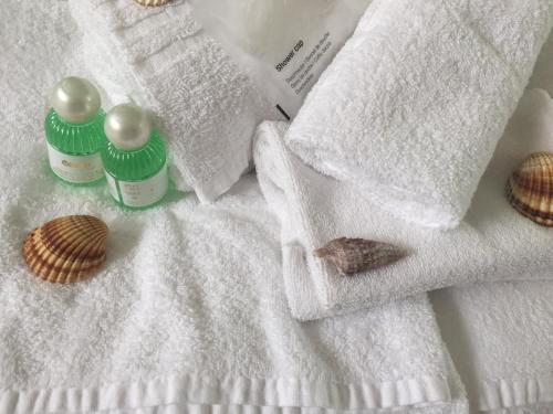 a group of towels and seashells on a towel at B&B Terracina Holiday in Terracina