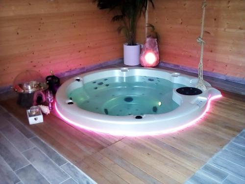 a jacuzzi tub in the middle of a room at Il Giardino dei Flintstones B&B in Cerveteri