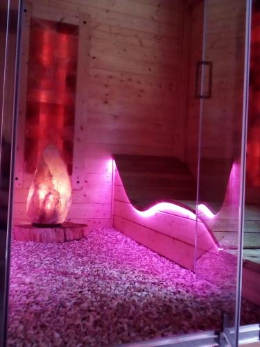 a room with pink lights in a sauna at Il Giardino dei Flintstones B&B in Cerveteri
