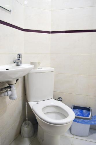 a bathroom with a white toilet and a sink at Hostel Train Station in Kyiv