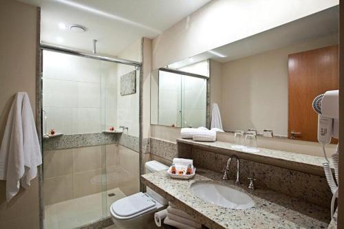 a bathroom with a sink and a toilet and a mirror at Hotel Granja Brasil Resort in Itaipava