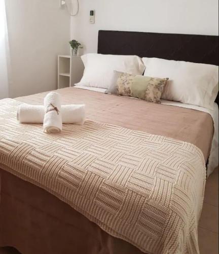 a large bed with two towels on top of it at Complejo Sarmiento 1 in Formosa