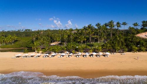 a group of birds sitting on a beach at Rio Da Barra Villa Hotel in Trancoso