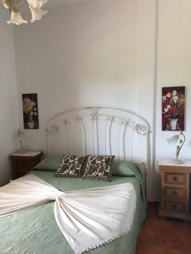 sypialnia z białym łóżkiem z 2 poduszkami w obiekcie Tijarafe 1 w mieście Tijarafe