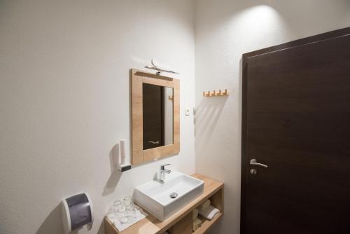 a bathroom with a sink and a mirror at Guesthouse Stari Mayr in Kranj