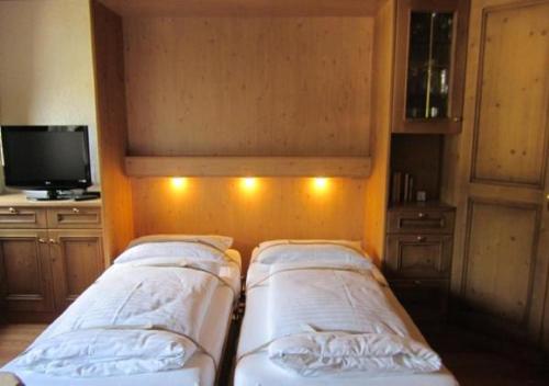 a bedroom with two beds and a tv at Appartmenthaus Birkenwald in Seefeld in Tirol