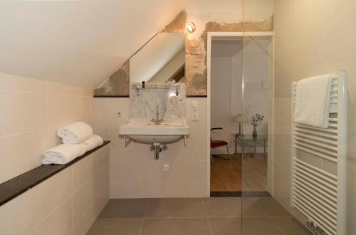 a bathroom with a sink and a mirror at B&B Villa Anna, Venlo in Venlo
