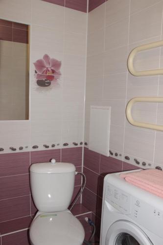 łazienka z toaletą i pralką w obiekcie Квартира w mieście Abakan