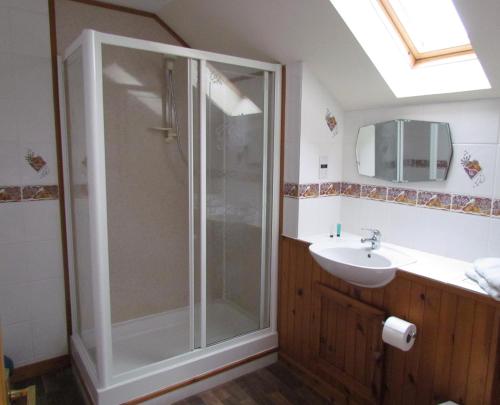 een badkamer met een douche en een wastafel bij Kescoweth in Montrose