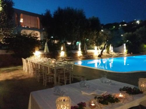 a table set up for a wedding next to a pool at Agriturismo Giorgio in Mattinata