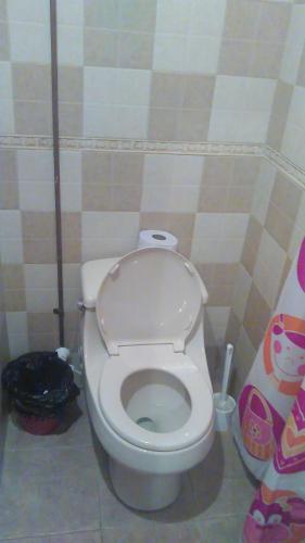 a bathroom with a white toilet in a room at Hospedaje Rural Misia Emilia in Medellín
