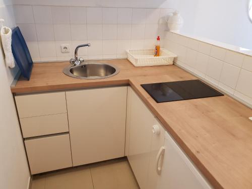 a small kitchen with a sink and a counter at Villa A in Pirovac