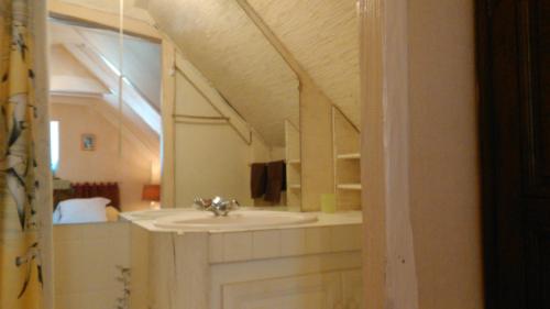 a bathroom with a sink and a mirror at Maison La Luzienne - Lou Astiou in Luz-Saint-Sauveur