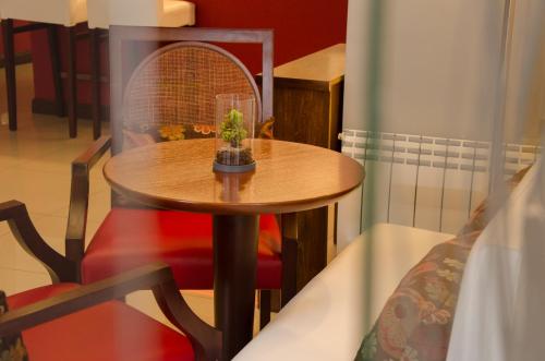 a table with a plant on it in a room at 1412 Hotel Boutique in Rosario