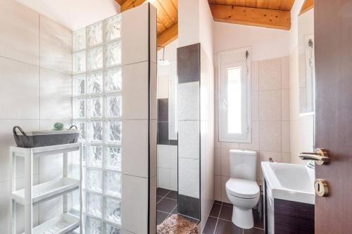 een badkamer met een toilet en een wastafel bij Savva's Surf House in Artemida