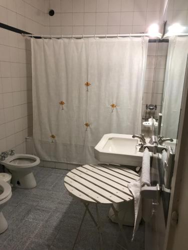 a bathroom with a sink and a toilet and a shower at Hospedaje 371 in Salta