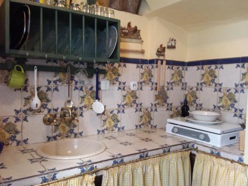 een keuken met een aanrecht en een wastafel bij Casa centenaria con encanto in Zufre