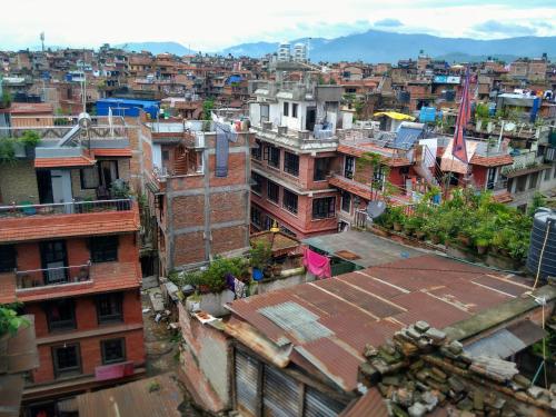 an overhead view of a city with buildings at Big Bell Guest House in Bhaktapur