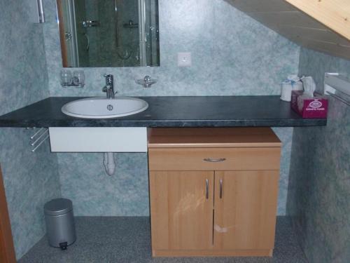 a bathroom with a sink and a mirror at Ferienwohnung Brülisauer in Brülisau