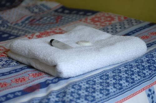 a white towel sitting on top of a table at Acton Town Hotel in London