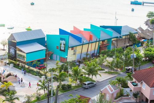 an overhead view of a street in front of the ocean at Turtle Beach Towers in Ocho Rios