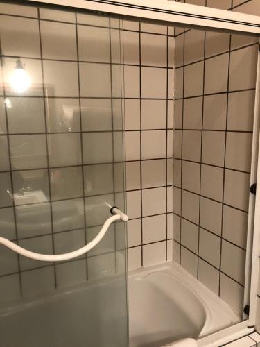 a shower with a hose in a tiled bathroom at ReWild Ranch LLC in Sargent