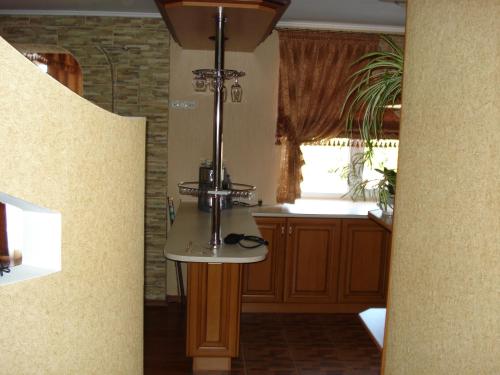 a kitchen with a sink and a counter with a window at Апартаменти по Сковороди in Khmelʼnytsʼkyy