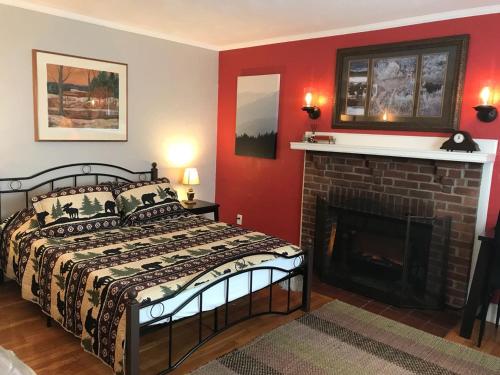 um quarto com uma cama e uma lareira em Natalie House em Boston
