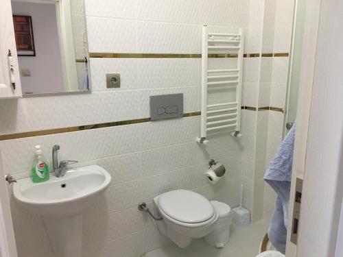 a small bathroom with a toilet and a sink at Trabzon Sea Pearl in Trabzon