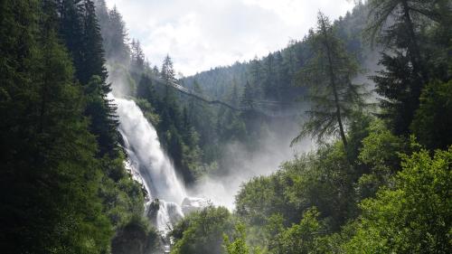 a waterfall in the middle of a forest at Holzberghof in Umhausen