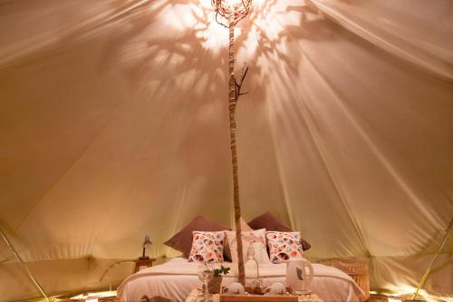 a room with a bed in a tent at Niddo Suesca in Suesca