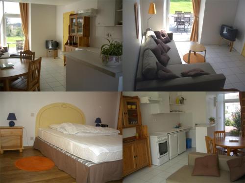 4 fotos diferentes de un dormitorio y una sala de estar en Popote et Polochon en Saint-Martin-sur-Oust