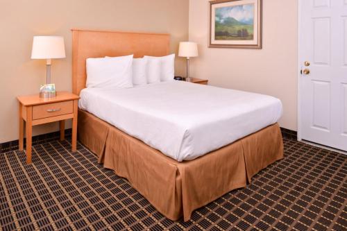a bedroom with a large bed in a hotel room at Campus Inn & Suites Eugene Downtown in Eugene