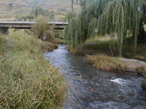 a river with a bridge and a bridge over it at Royal Coachman in Clarens