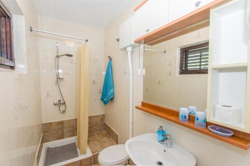 a bathroom with a sink and a toilet and a shower at Beachside Villa Marko in Milna