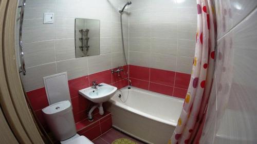ノヴォシビルスクにあるАпартаменты на Блюхера 16のバスルーム(洗面台、トイレ、バスタブ付)