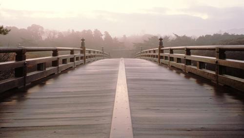 a bridge in the fog on a foggy bridge at Ise Todaya Ryoan in Ise