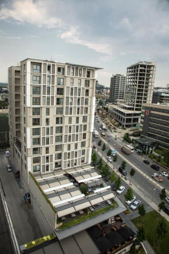 an aerial view of a building in a city at Medproper Suites Airport in Istanbul