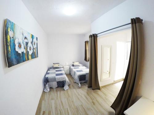 een slaapkamer met 2 aparte bedden en een raam bij Apartamentos Ainara in Santa Cruz de Tenerife